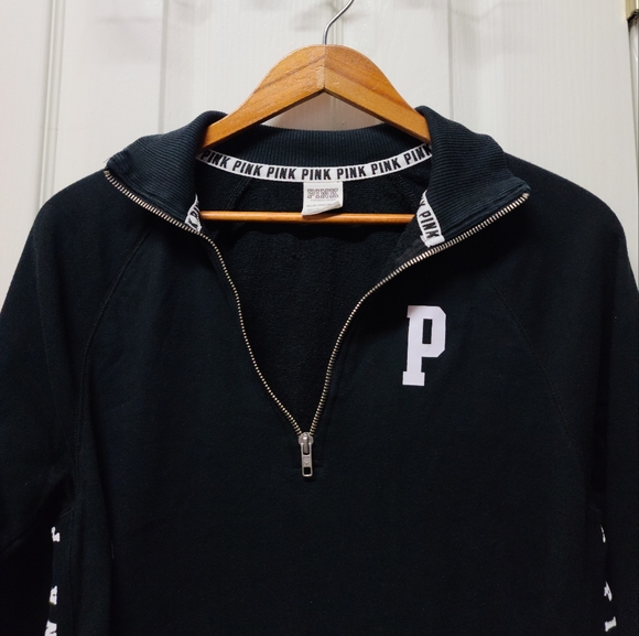 Y2K Victoria's Secret PINK DOG SPELLOUT LOGO ACADEMIA Half Zip Sweatshirt XS - Picture 3 of 10